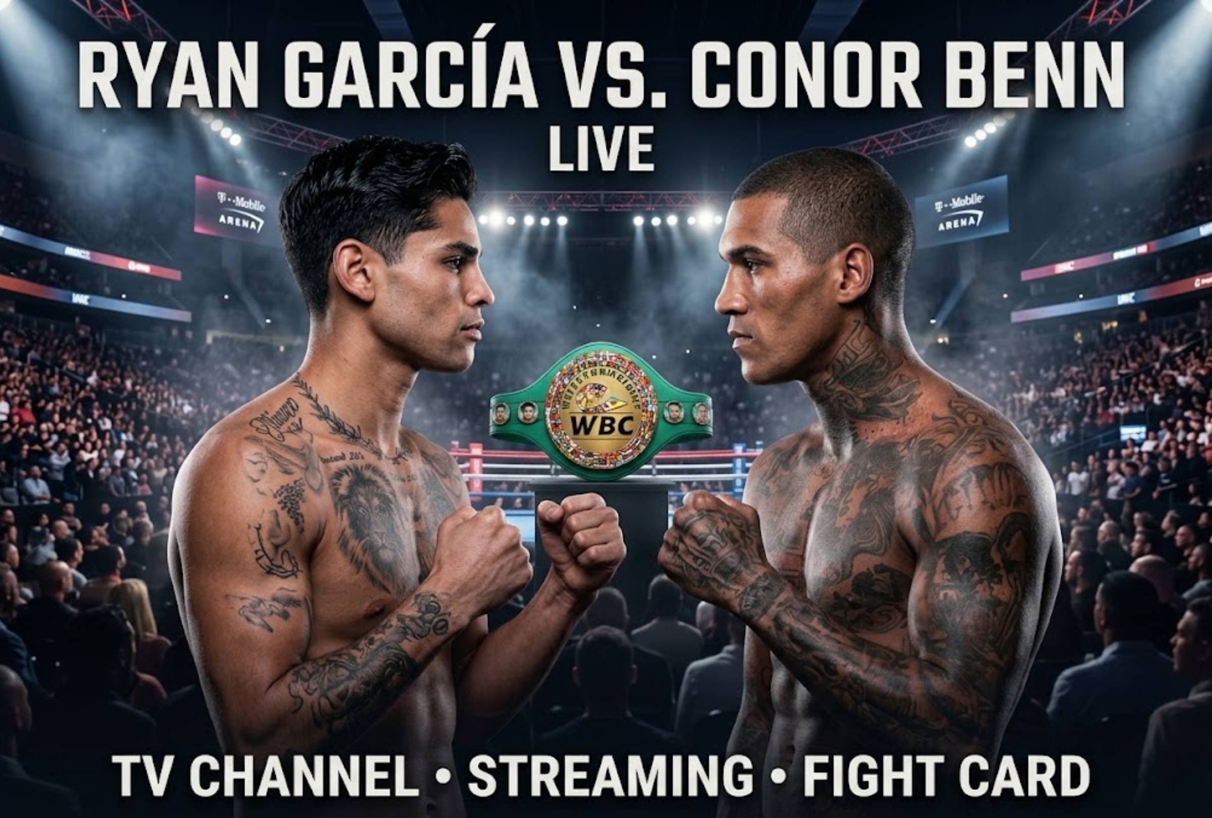 LAS VEGAS, NEVADA (UNITED STATES), September 12, 2026. Time, fight card, and where to watch the LIVE title bout between Ryan Garcia and Conor Benn for the WBC championship, taking place at the T-Mobile Arena in Las Vegas. PHOTO: Image created with Gemini AI.