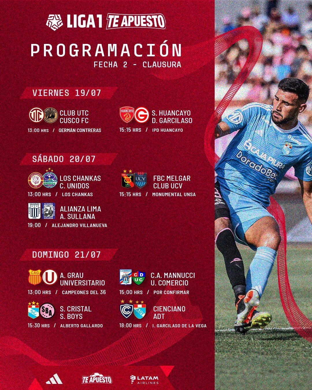 Programación de la Fecha 2 de la Liga 1. (Foto: @Liga1TeApuesto).