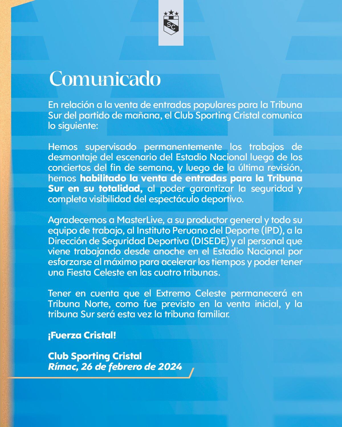 Comunicado de Sporting Cristal. (Foto: Twitter)