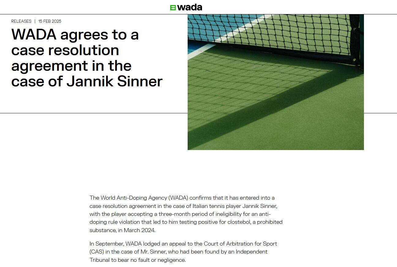 El comunicado de AMA sobre el caso Jannik Sinner.