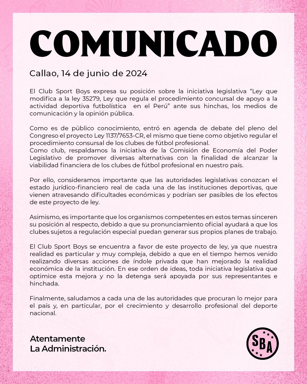 Sport Boys emitió un comunicado sobre la iniciativa de la Comisión de Economía. (Foto: Sport Boys)