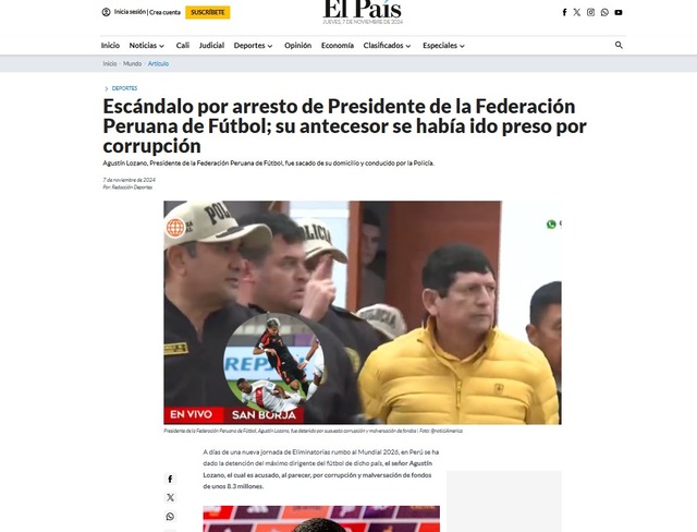 Medios internacionales reaccionaron a la detención de Agustín Lozano, quien es acusado de pertenecer a la organización criminal 'Los Galácticos'. (Foto: Captura).
