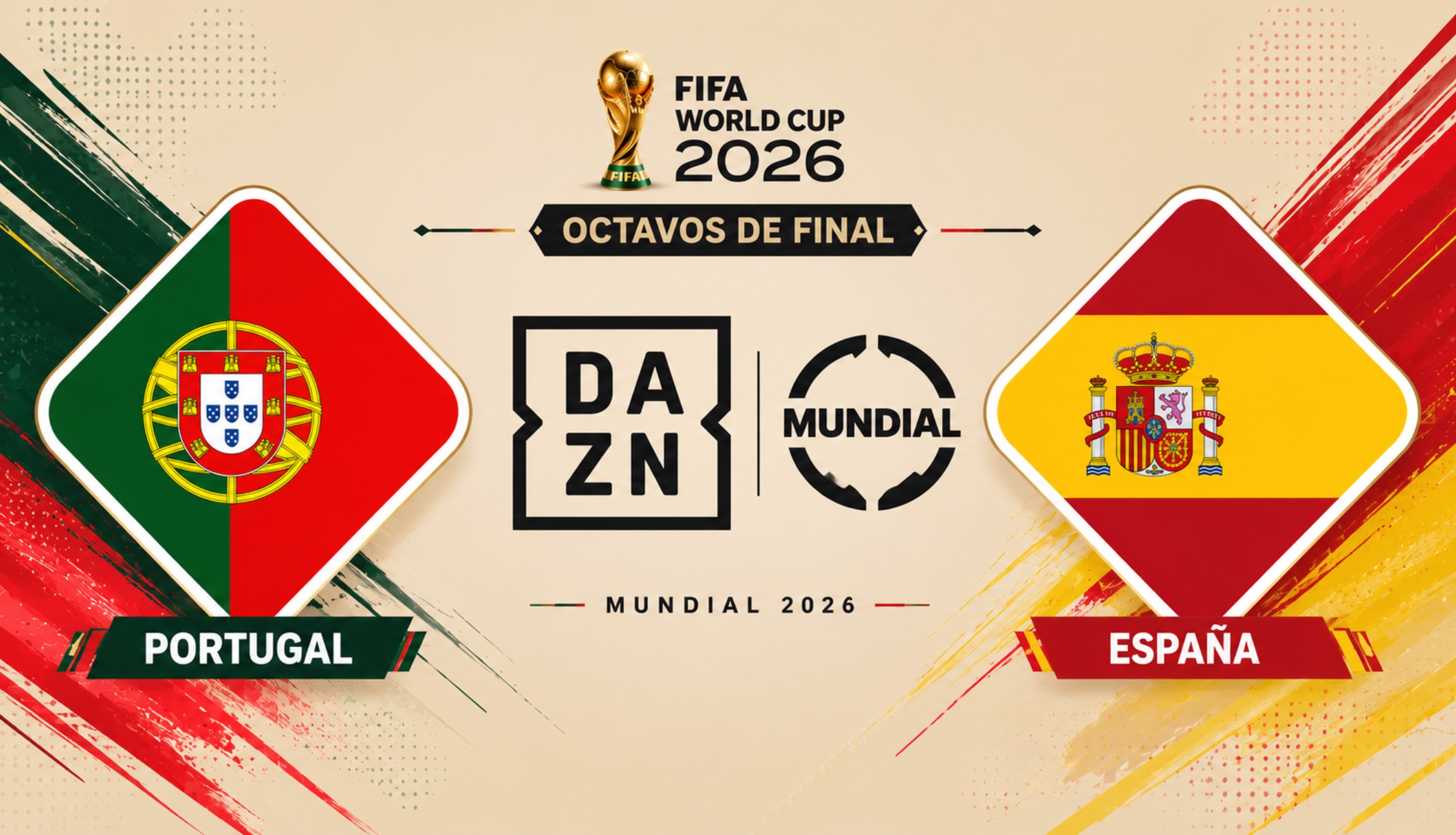 Señal de DAZN Mundial en directo para ver el partido Portugal vs. España, de este lunes 6 de julio, por los octavos de final del Mundial 2026 desde el AT&T Stadium de Arlington. (Foto: Imagen creada por Depor utilizando la IA de Chat GPT)