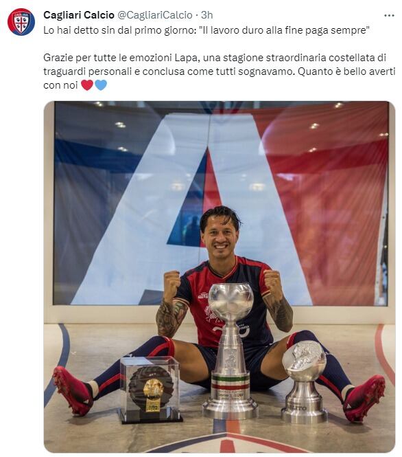 Cagliari envió mensaje a Lapadula. (Foto: Twitter)