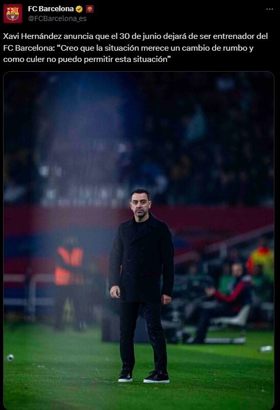Xavi comunicó al Barcelona que dejará su cargo en fines de junio. (Foto: X).