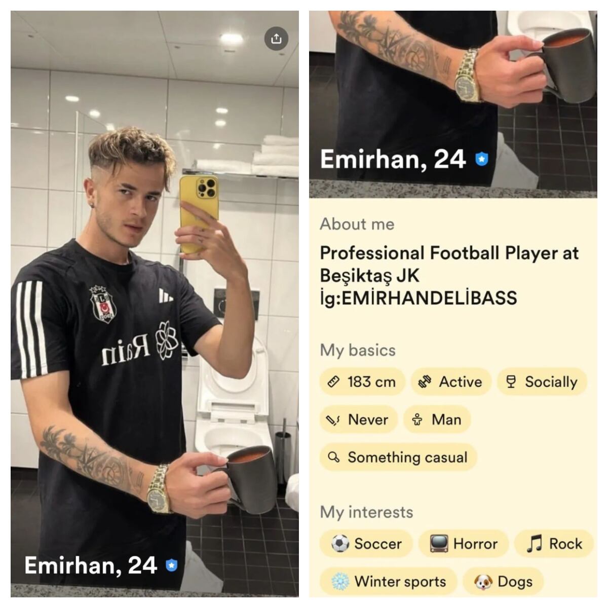 El perfil de Emirhan Delibas en Tinder.