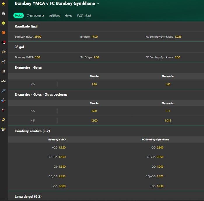 Captura de pantalla tomada el 14 de octubre de 2023. Las probabilidades están sujetas a cambios.