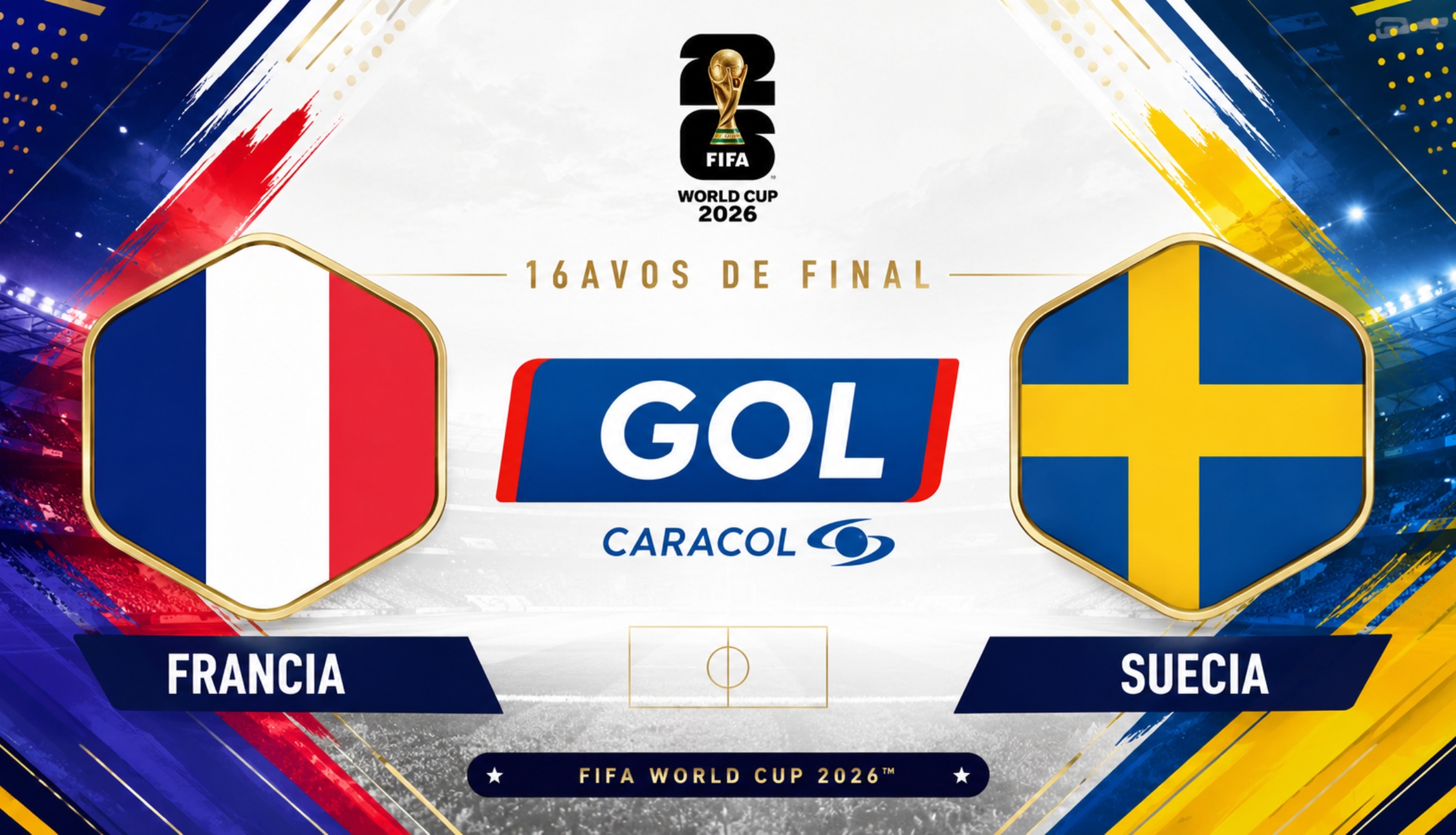 Señal de GOL Caracol y Caracol Play para ver el partido de 16avos de final de Francia vs. Suecia EN VIVO en TV abierta desde Colombia, este martes 30 de junio por el Mundial 2026. (Foto: Imagen creada por Depor utilizando la IA de Chat GPT)