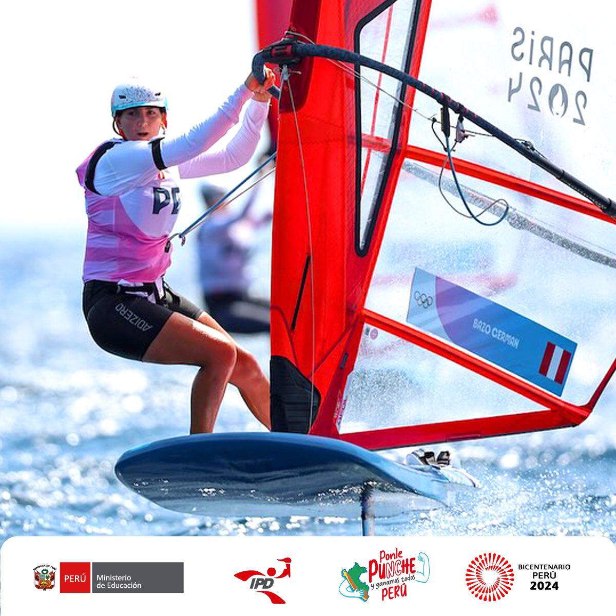María Belén Bazo clasificó a cuartos de final en windsurf. (Foto: @ipdperu).