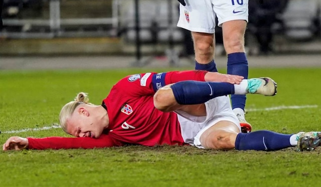 Erling Haaland sufrió un golpe en el amistoso entre Noruega e Islas Feroe, pero parece que no tendría una lesión de gravedad. (Foto: Getty Images)