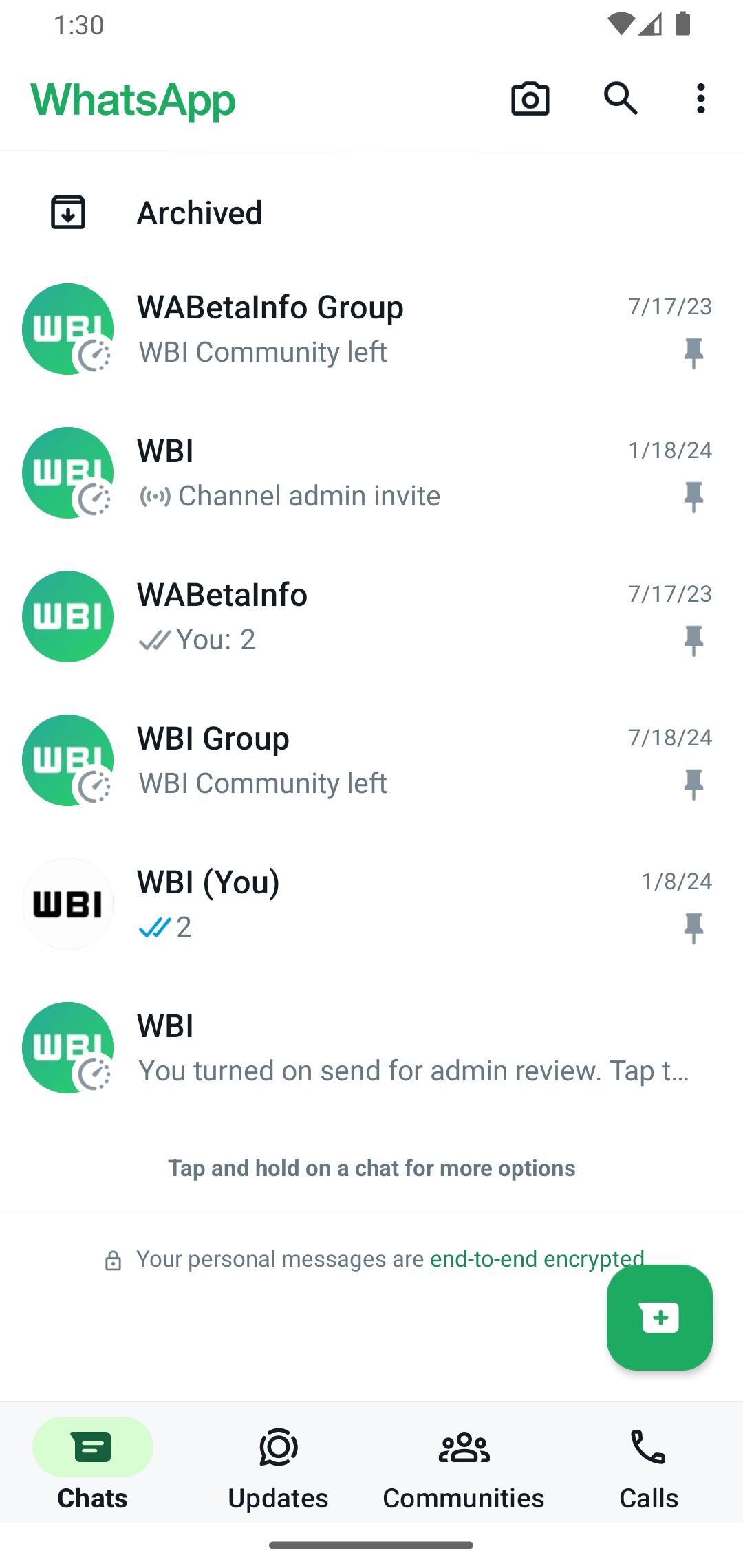 Así se apreciará la pantalla inicial de WhatsApp con los cinco chats fijados. (Foto: WabetaInfo)