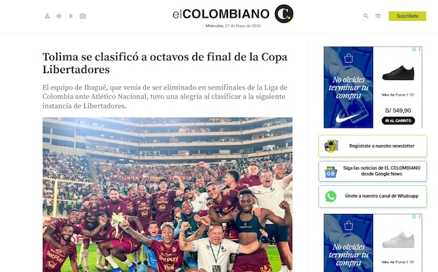La reacción de la prensa colombiana a la clasificación de Tolima y la eliminación de Universitario. (Imagen: Captura)
