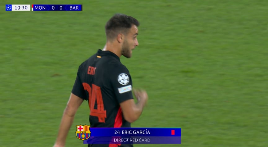 Eric García vio la tarjeta roja en el Barcelona vs. AS Mónaco. (Captura: ESPN)