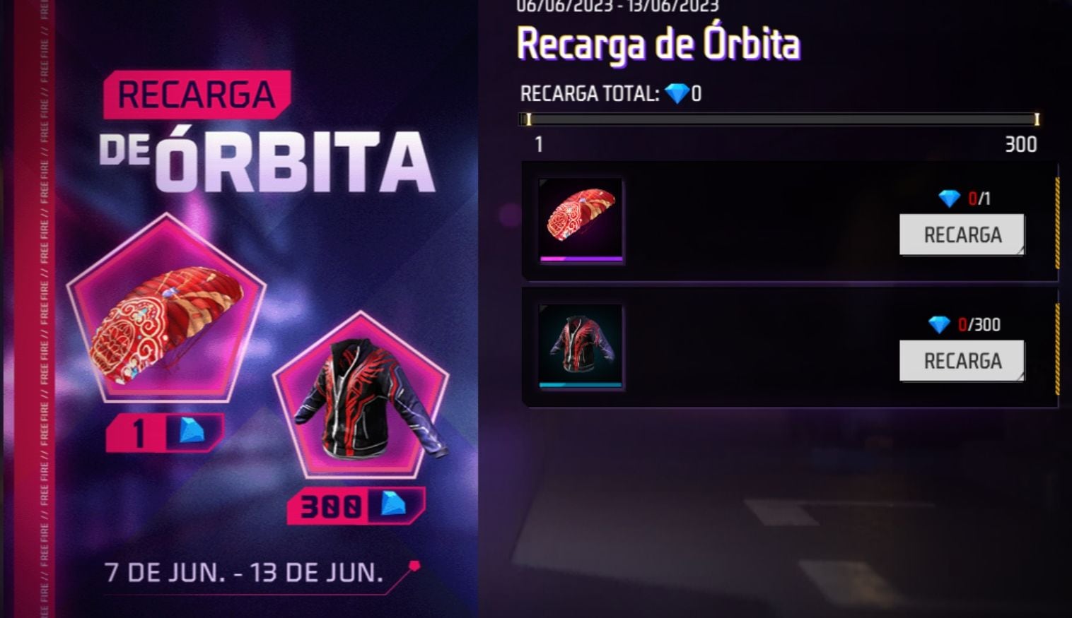 Recarga 300 diamantes para llevarte ambos premios cosméticos (Garena)