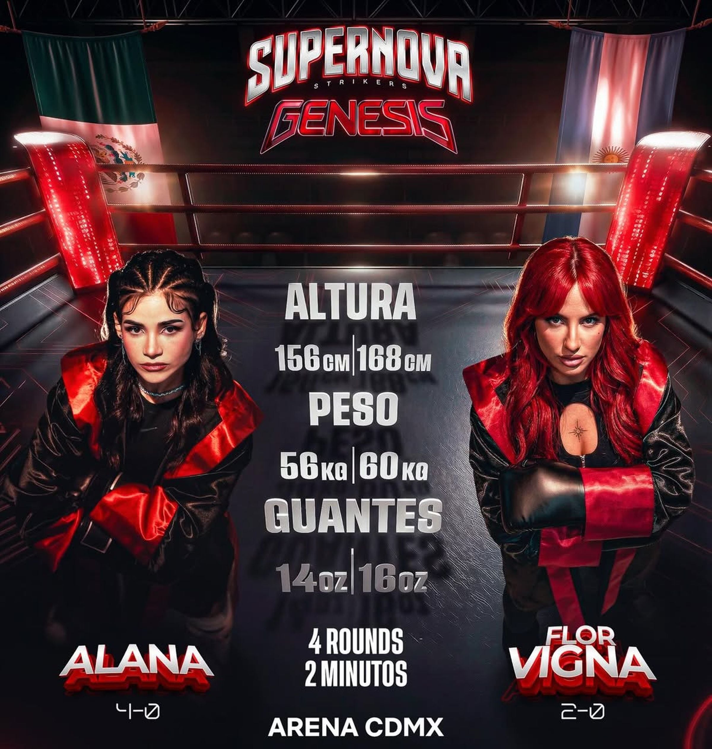 La pelea de Flor Vigna vs. Alana Flores por Supernova Génesis 2026 ha generado mucha expectativa. (Foto: @supernovaboxing / Instagram)