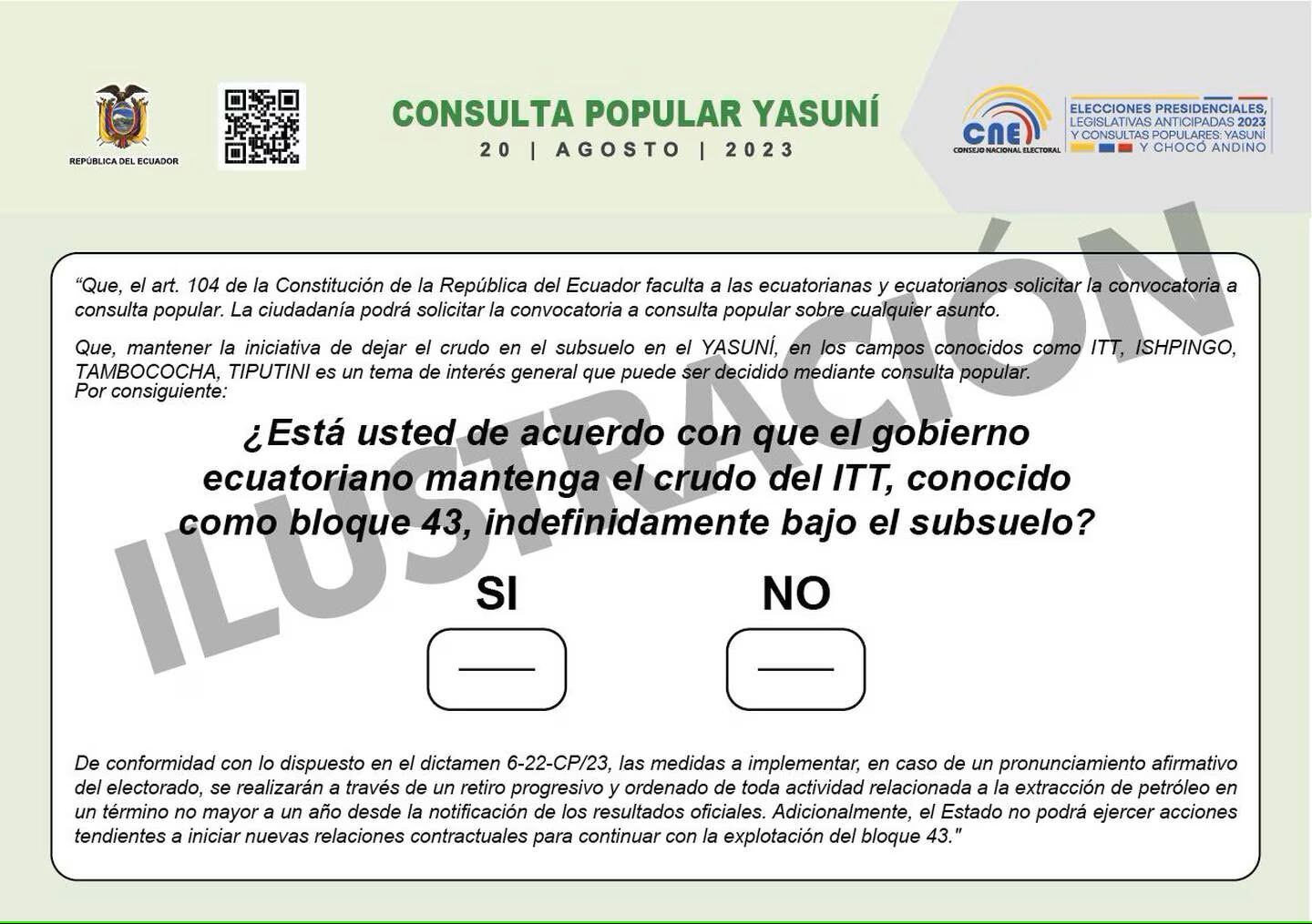 Papeleta de la consulta popular nacional Yasuní de las Elecciones generales de Ecuador, 2023. | Crédito: cne.gob.ec