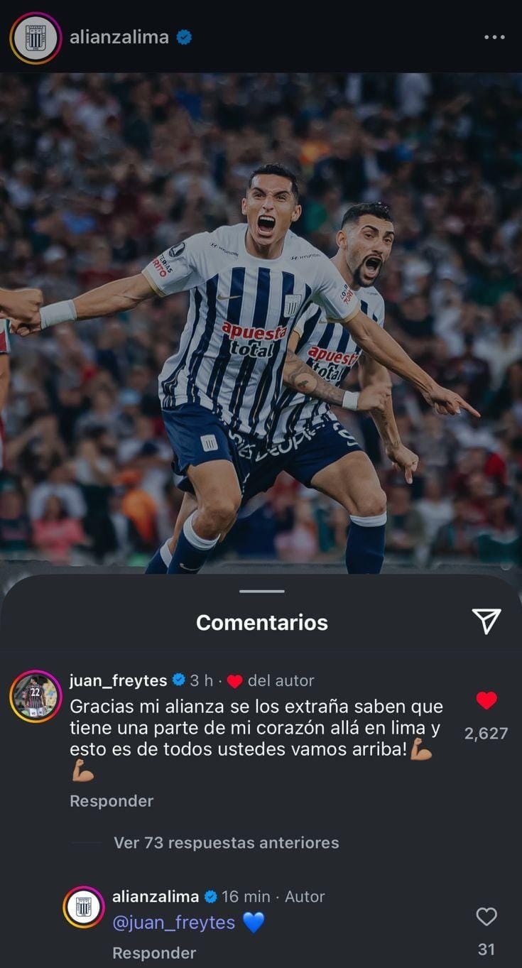 Juan Pablo Freytes respondió a Alianza Lima en Instagram. (Imagen: Captura de Instagram)
