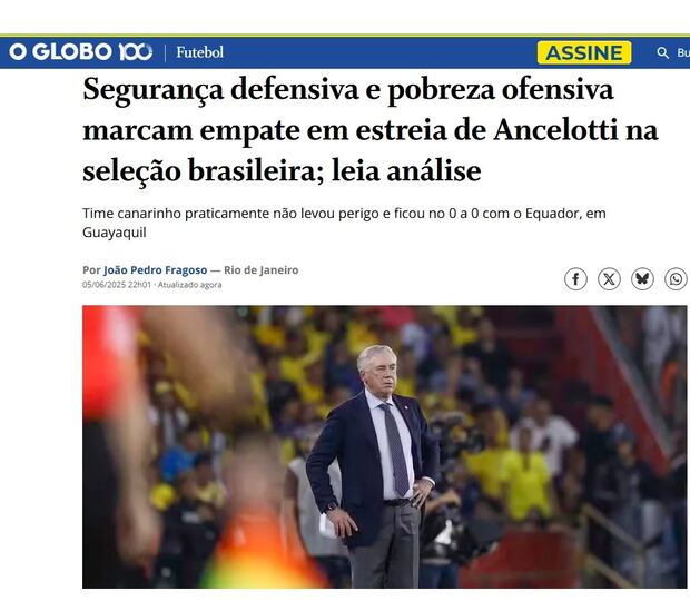 Prensa brasileña reaccionó al debut de Ancelotti. (Foto: O'Globo)