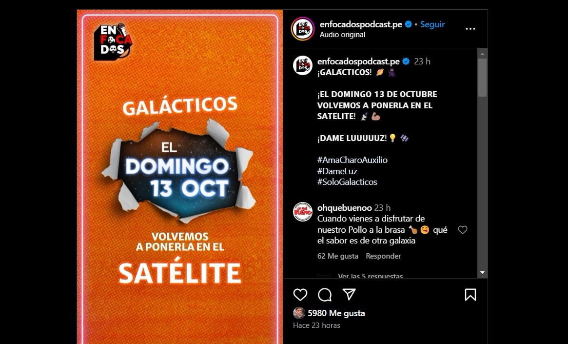 Enfocados anuncia la fecha de su retorno a YouTube. (Foto: Captura de Instagram).