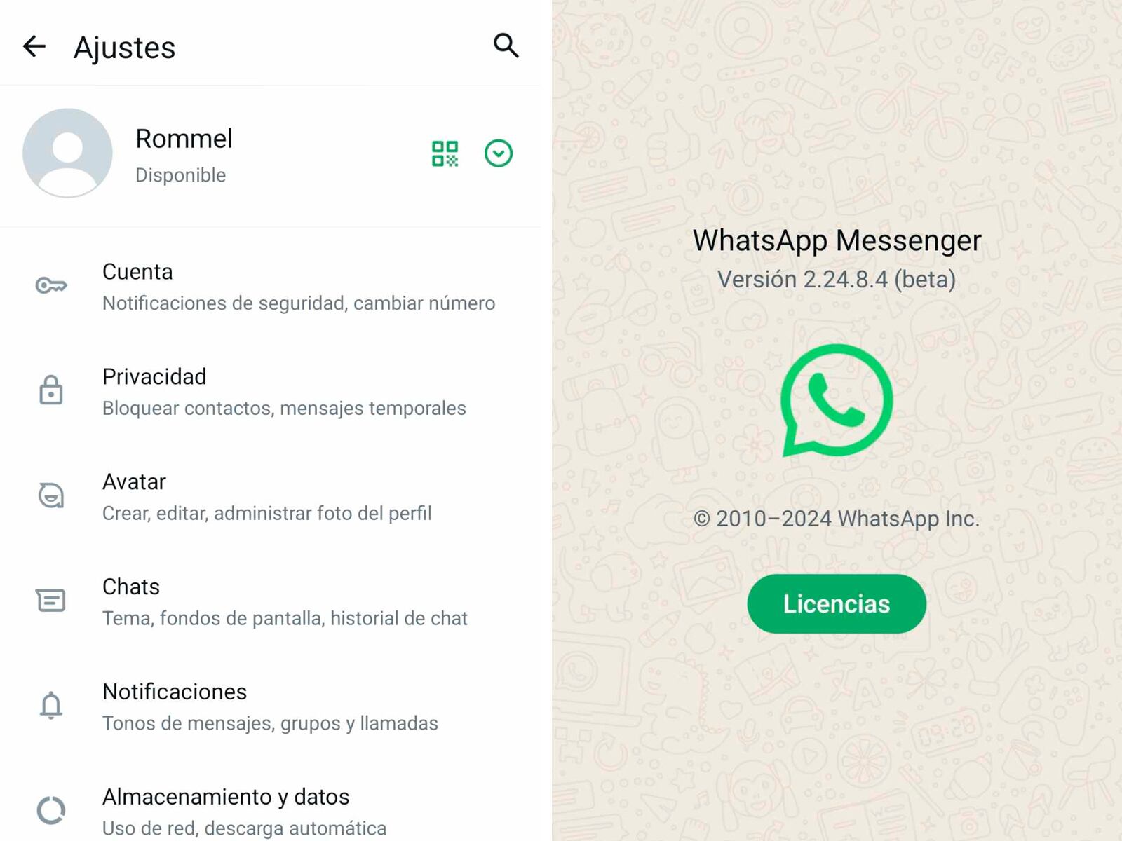 WHATSAPP | Cuando estés en la Beta de WhatsApp, verás que también ha cambiado el menú de los Ajustes. (Foto: MAG - Rommel Yupanqui)