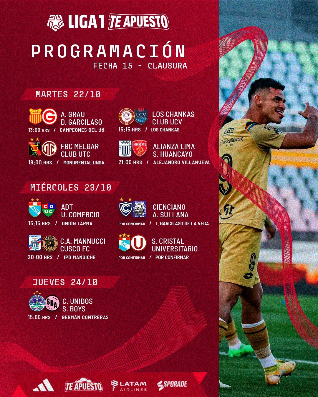 Programación de la fecha 15 del Torneo Clausura. (Foto: AFP)