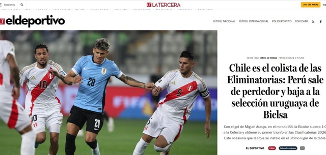 La victoria de Perú ante Uruguay dejó última a Chile en las Eliminatorias 2026: así reaccionó la prensa deportiva en el sur.