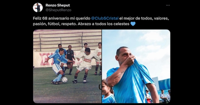 Renzo Sheput saludó a Sporting Cristal por su aniversario. (Foto: Twitter)
