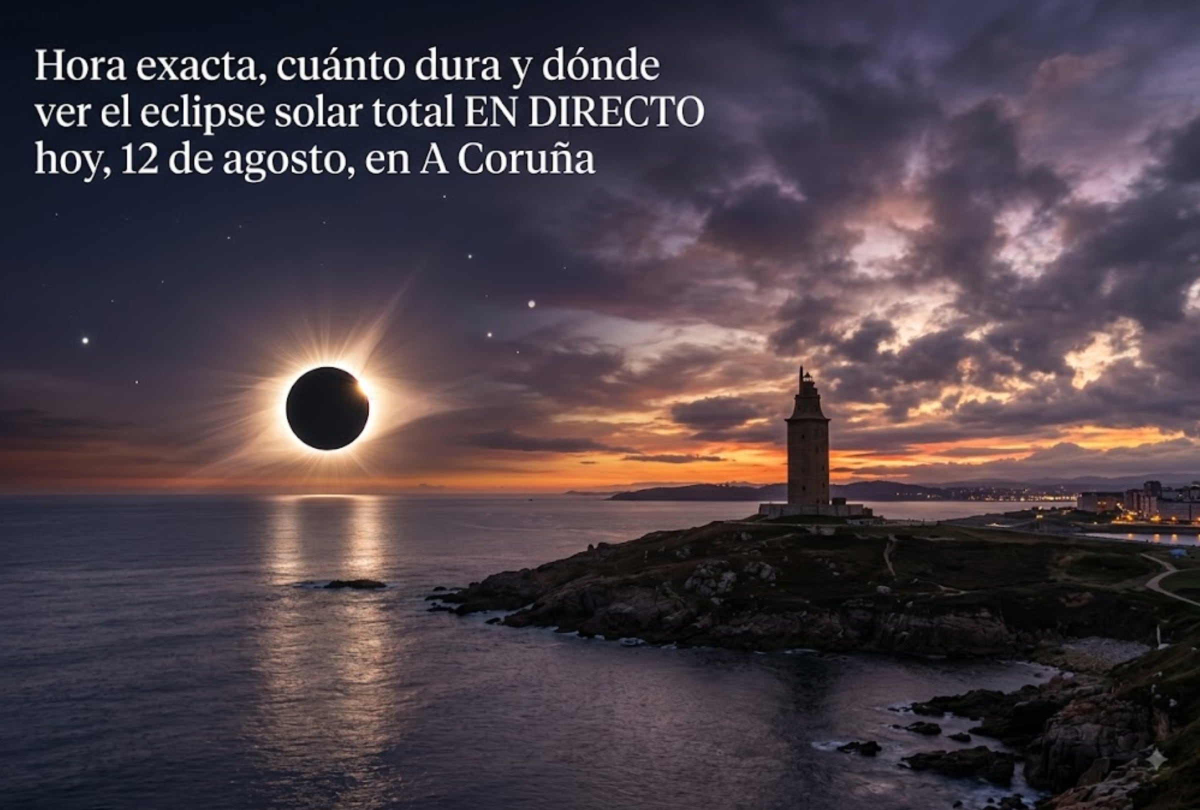 Revisa el horario, cuánto dura, lugar y canal de TV para ver EN DIRECTO el eclipse solar total del 12 de agosto en A Coruña. FOTO: Imagen creada por la IA de Gemini.