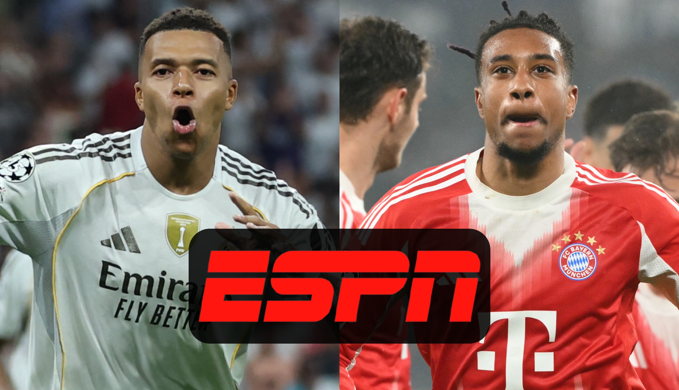Señal de ESPN y Disney Plus Premium, para ver Real Madrid vs. Bayern Múnich ida por cuartos de final de la UEFA Champions League 2026, desde el Santiago Bernabéu. (Fotos: AFP / Composición Depor)