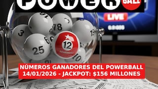 Números ganadores del Powerball hoy, 14/01/2026 — resultados del sorteo con bote de $156 millones