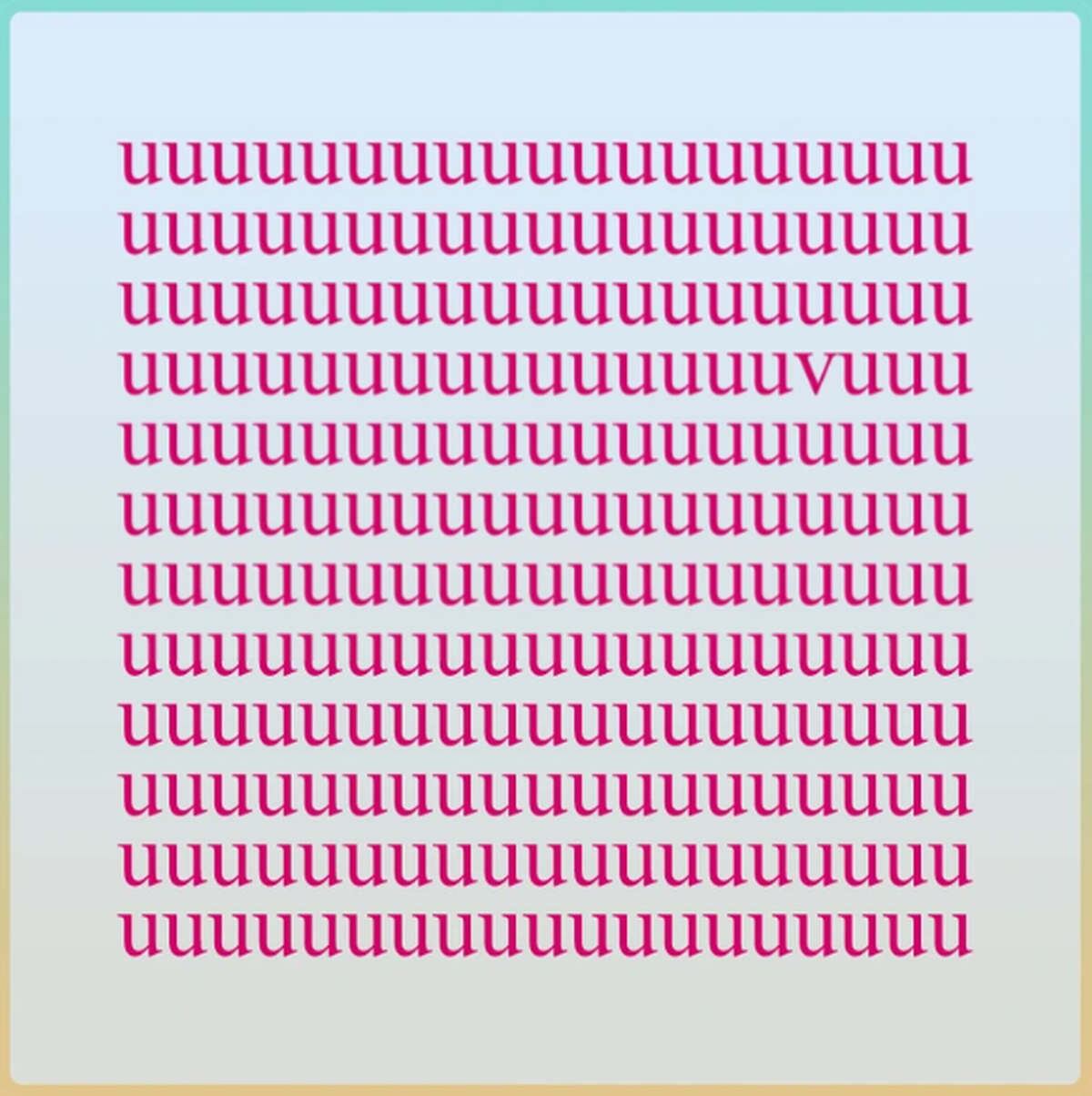 En esta imagen, que posee un fondo de color celeste, hay bastantes vocales ‘u’. Entre ellas, está la letra ‘v’. (Foto: genial.guru)