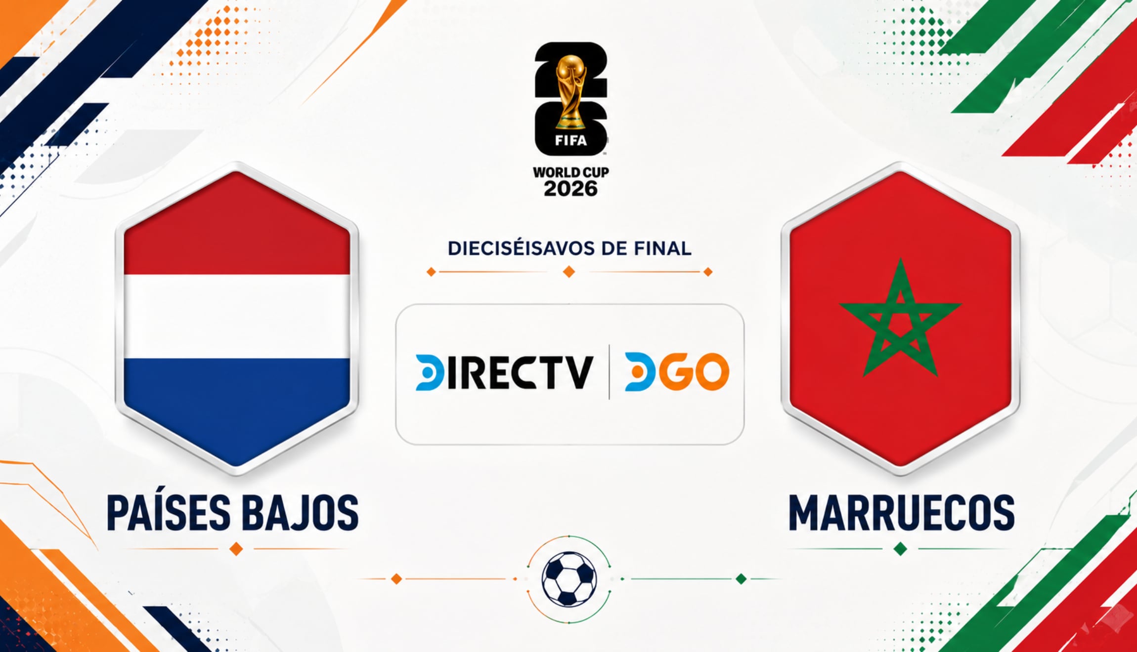 Señal de DIRECTV y DGo en vivo para ver la transmisión de Países Bajos vs. Marruecos en directo, por la ronda de dieciseisavos de final del Mundial de Fútbol 2026. (Foto: Imagen creada por Depor utilizando la IA de Chat GPT)
