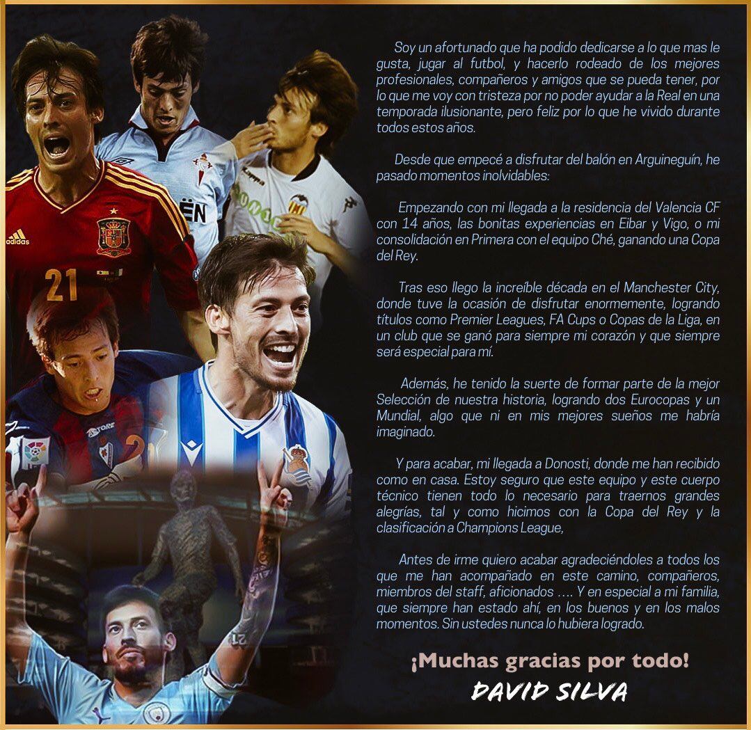 La carta de despedida de David Silva. (Imagen: David Silva / Twitter)