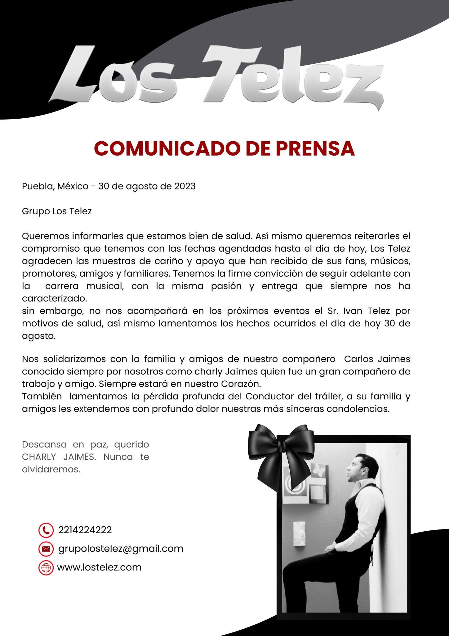 Comunicado de prensa de Los Telez (Foto: Los Telez/Facebook)