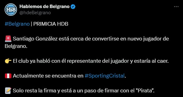 'Hablemos de Belgrano' confirmó que Santiago González está cerca de Belgrano. (Captura)