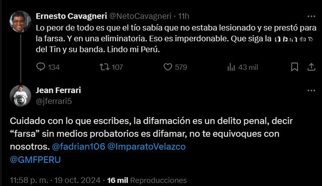 Respuesta de Jean Ferrari sobre la lesión de Alex Valera. (Foto: Captura de ‘X’).