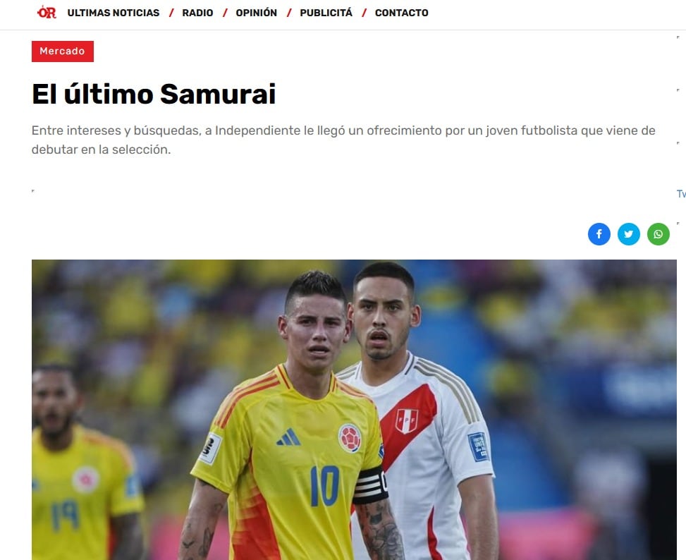 El 10 de junio se informó en Argentina de un ofrecimiento de Noriega a Independiente. (Captura)