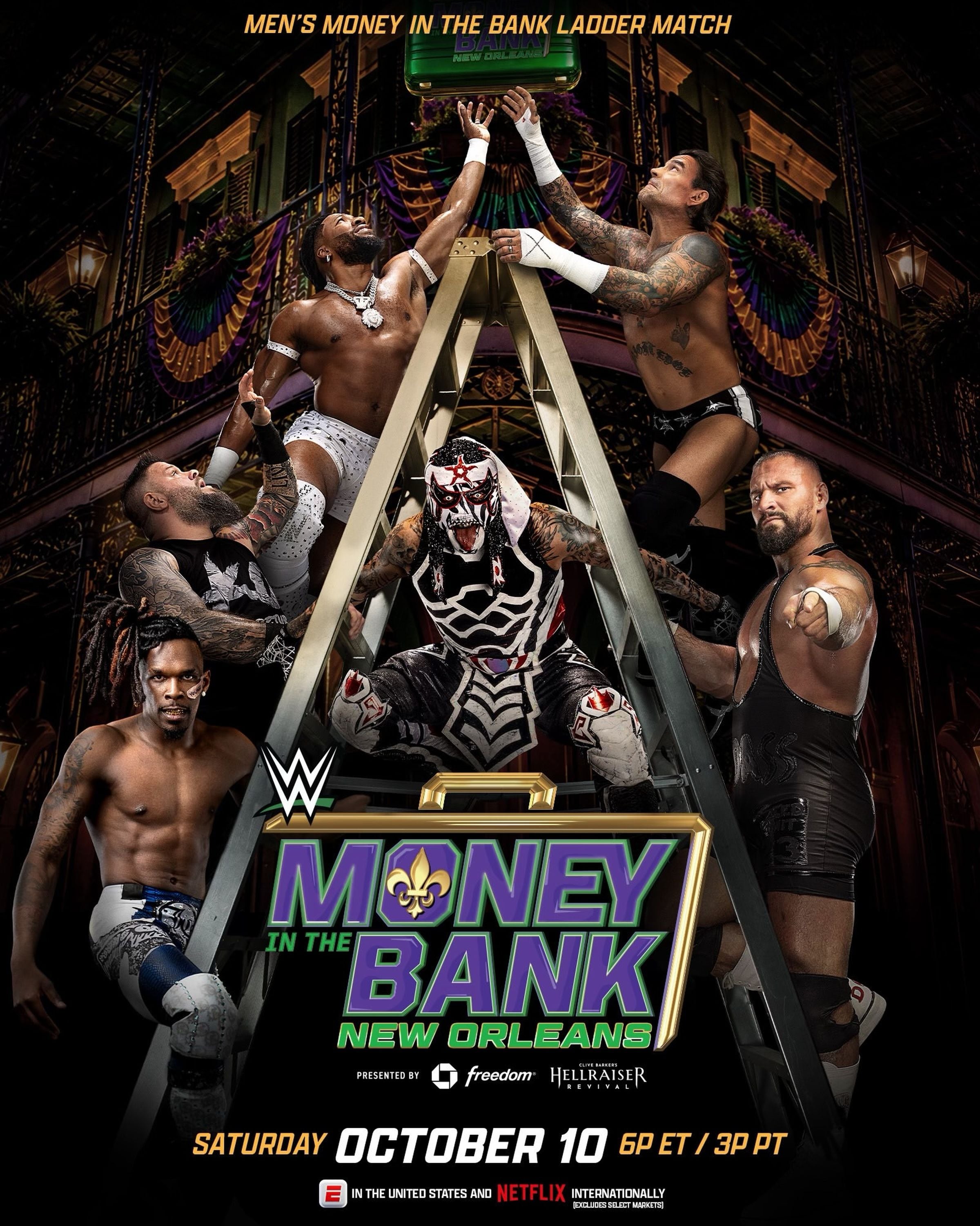 La lucha de escaleras Money in the Bank masculina: habrán 6 superestrellas compitiendo por el maletín que garantiza una oportunidad titular en cualquier momento del año. (Foto: @tripleh / @tkogrp / @wwe / Instagram)