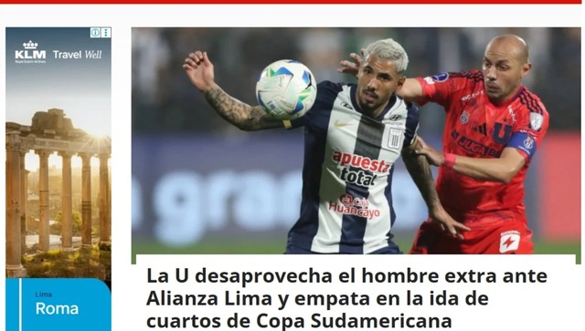 La reacción de la prensa chilena tras el empate entre Alianza Lima y la U. de Chile en Matute. (Imagen: Captura)
