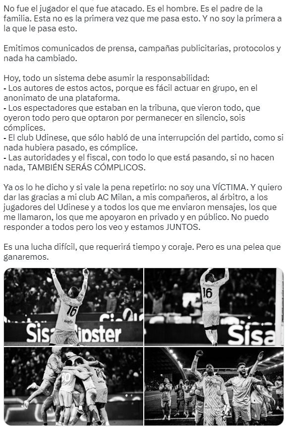 El enérgico post de Maignan en redes sociales.