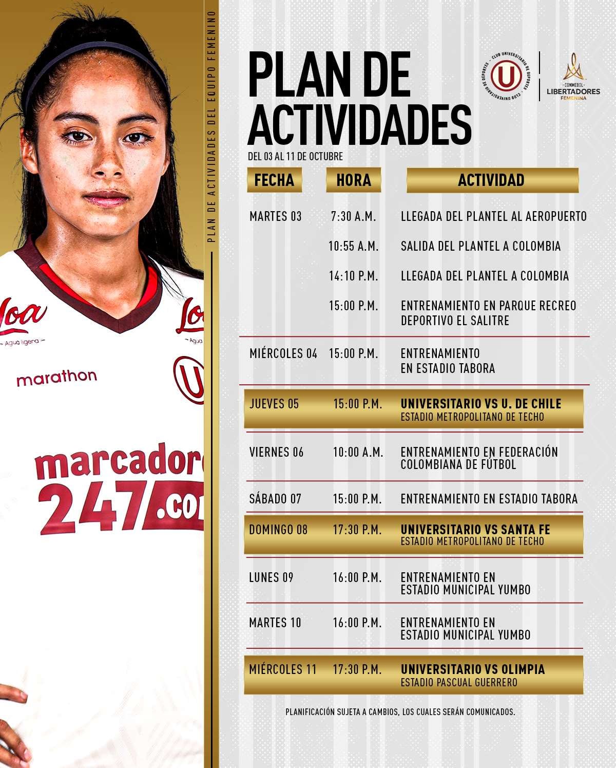 Cronograma de trabajo de Universitario femenino. (Foto: Prensa U)