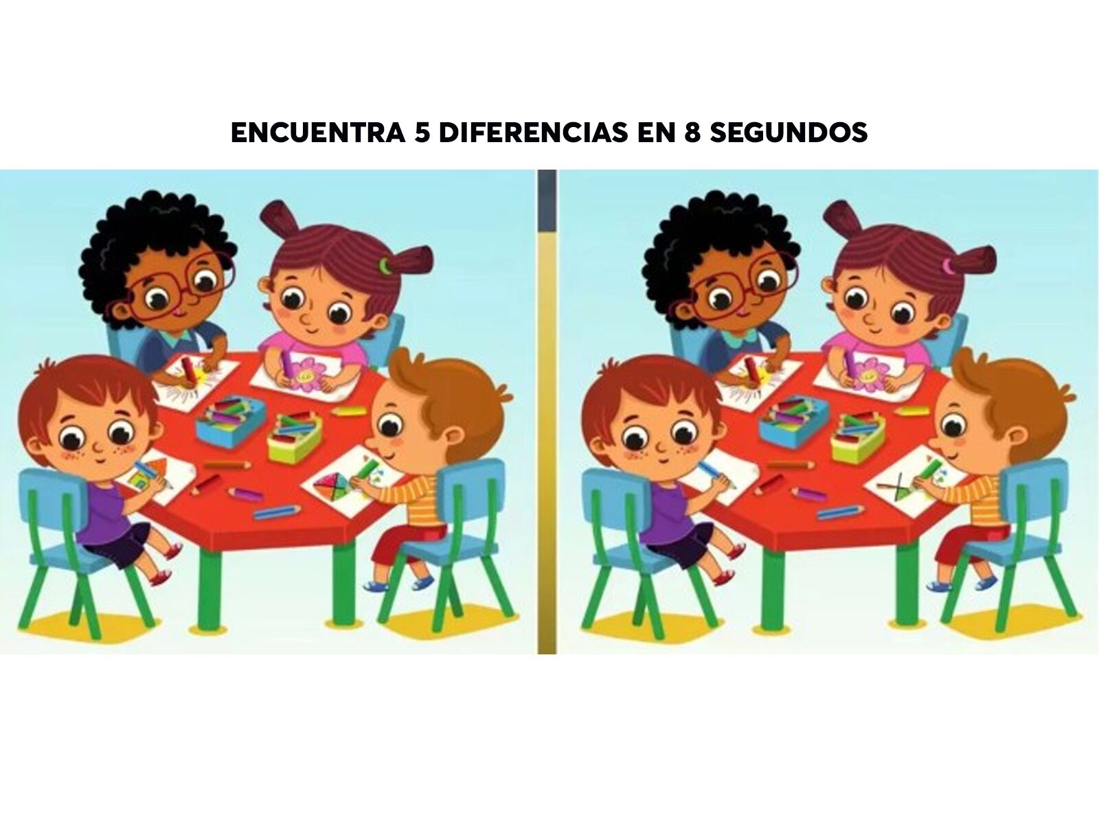 DESAFÍO VISUAL | Tu concentración es insuperable si puedes ver las 5 pequeñas diferencias entre las fotografías de niños dibujando en menos de 8 segundos. | Freshers Live