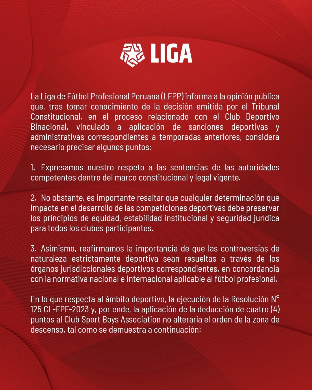 El comunicado de la Liga de Fútbol Profesional Peruana explicó la situación de Sport Boys tras fallo del Tribunal Constitucional. (Imagen: LFPP)