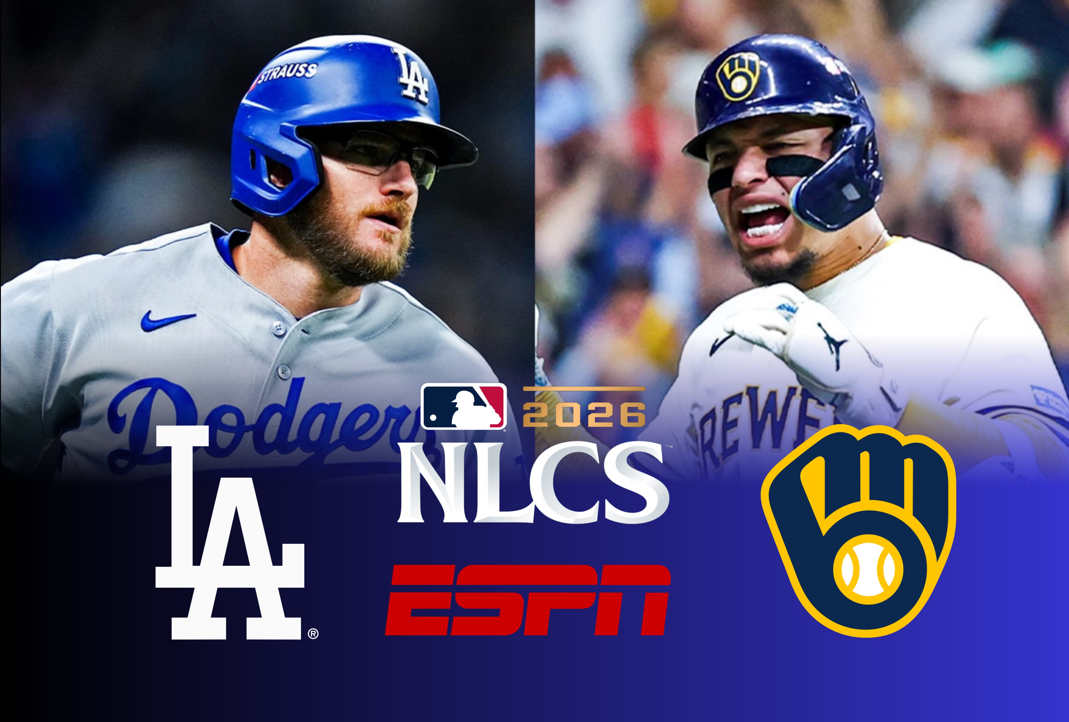 ESPN y DIsney Plus transmite Dodgers vs. Brewers por el Juego 3 de la Serie de Campeonato de la Liga Nacional (NLCS) 2026 este miércoles 14 de octubre en el Dodger Stadium de Los Angeles. | Crédito: @mlb / Instagram / Composición Mag
