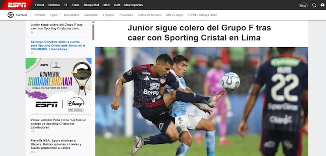 La reacción de la prensa colombiana al triunfo de Sporting Cristal sobre Junior de Barranquilla. (Imagen: Captura)