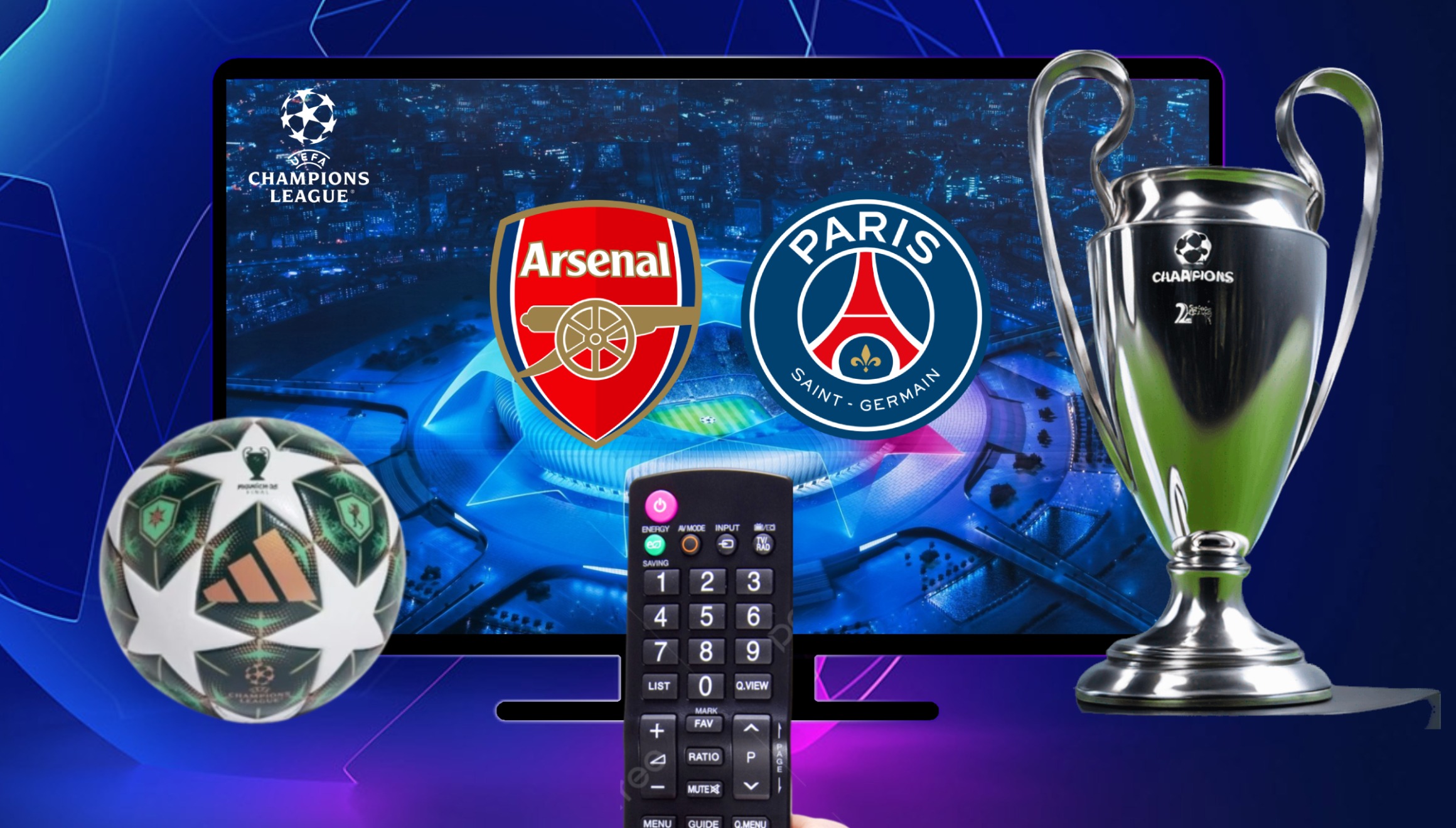 Lista de horarios y canales de televisión para ver el partido entre Arsenal FC y París Saint-Germain este martes 29 de abril por la semifinal de la Champions League 2025 (Foto: Canva.com / Noé Yactayo)