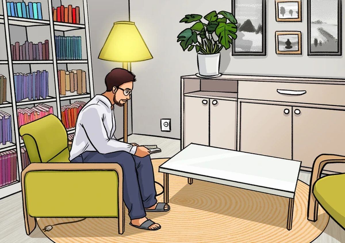 RETO VIRAL | Esta ilustración permite ver cómo un hombre lee un libro mientras está sentado en un sofá ubicado en la sala de su casa. (Foto: genial.guru)