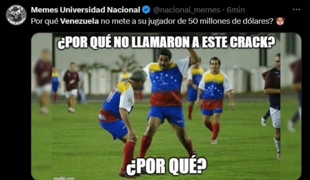Venezuela quedó fuera del Mundial 2026 y las redes sociales comenzaron los memes. (Captura: X)