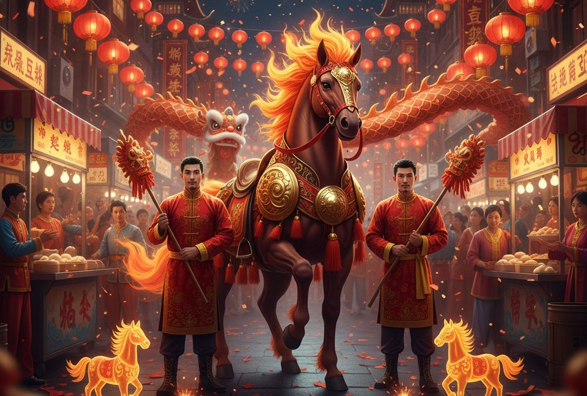 Así se vive la llegada del Año del Caballo de Fuego, marcado por un eclipse solar y rituales de buena suerte (Crédito: Imagen creada por Depor usando la IA de Gemini)