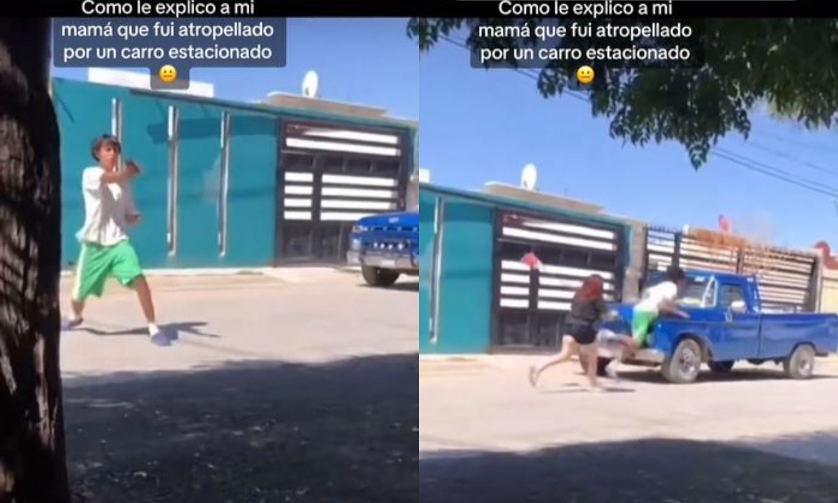 El muchacho huyó de la chica de la cual se burlaba, pero no se dio cuenta del auto. (Foto: @maariiaagore136/TikTok)